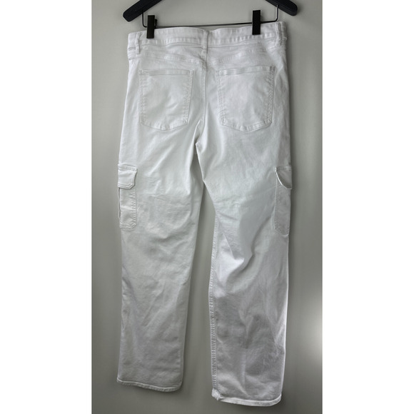 Express Relaxed Straight Low Rise Cargo Jeans White Denim Button Fly 12L 12 Long - Picture 10 of 11